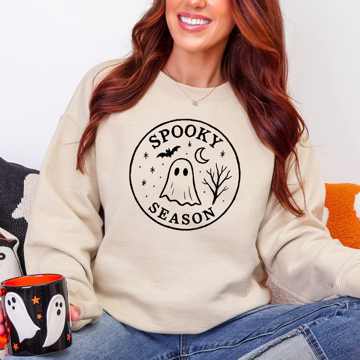 Spooky Season Sweatshirt, Halloween Sweatshirt, Ghost Sweatshirt, Bat Sweatshirt