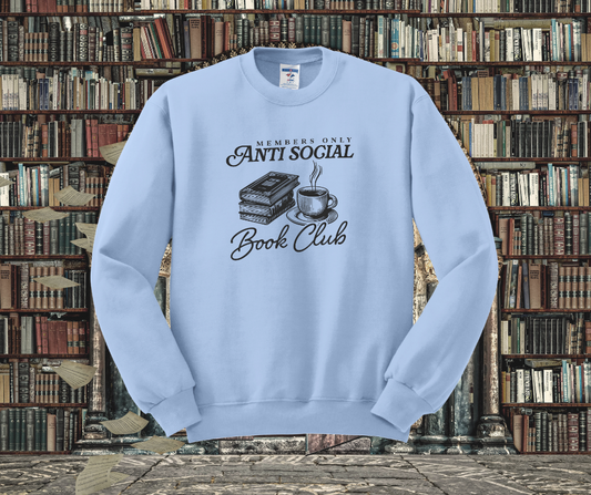 Members only Antisocial Book Club Crewneck Sweatshirt, Book Crewneck Sweatshirt, Book Lover Crewneck Sweatshirt