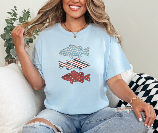 Bass USA Pattern Shirt, Fish Shirt, USA Shirt, Patriotic Shirt, America Shirt, Men's Shirt, Women's Shirt (29M)