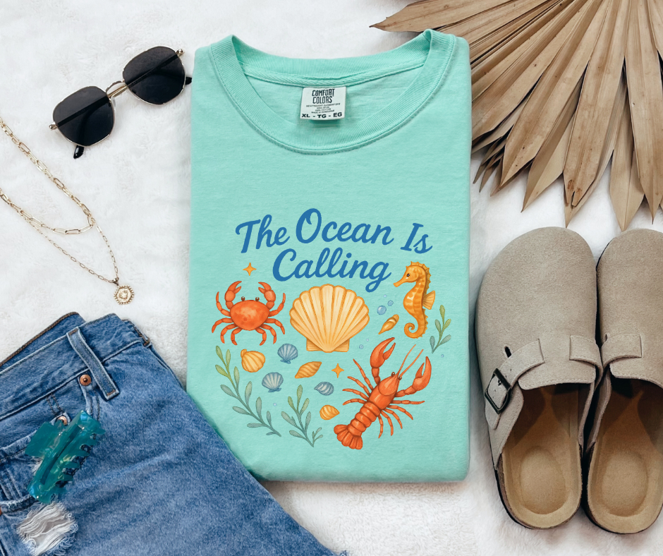 The Ocean is Calling Shirt, Ocean Shirt, Seahorse Shirt, Shells Shirt, Crab Shirt, Lobster Shirt (1717)