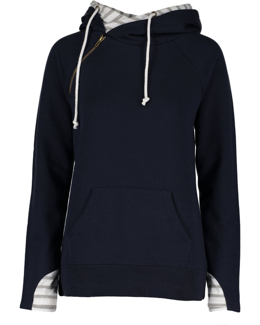 Ladies Stripe Double Hood Pullover