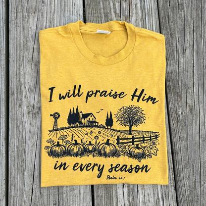 I Will Praise Him in Every Season, Christian Shirt, Faith Shirt, Fall Shirt, Autumn Shirt, Pumpkin Shirt (DM130)