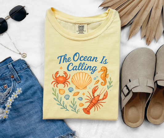 The Ocean is Calling Shirt, Ocean Shirt, Seahorse Shirt, Shells Shirt, Crab Shirt, Lobster Shirt (1717)