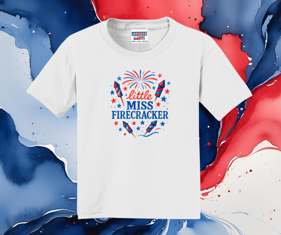 Little Miss Firecracker Shirt, Baby Onesie, Toddler Shirt, Youth Shirt, Kids Shirt, Patriotic Shirt, USA Shirt, America Shirt