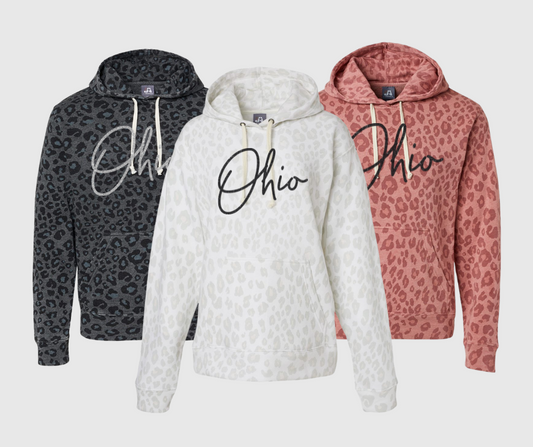 Ohio Hooded Sweatshirt, Leopard Print Hooded Sweatshirt, Glitter Hooded Sweatshirt, State Hooded Sweatshirt