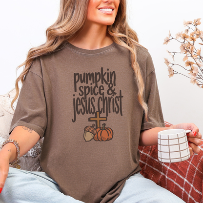 Pumpkin Spice & Jesus Christ Comfort Colors Shirt, Fall, Christian, Jesus, Pumpkin, Autumn