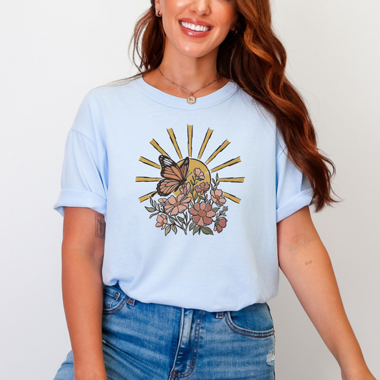 Butterfly Shirt, Floral Shirt, Spring Shirt, Sunshine Shirt (1717)