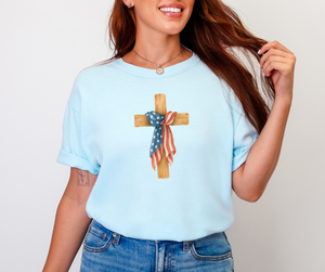 Cross with American Flag Shirt, Patriotic Shirt, Christian Shirt, Women's Shirt (1717)