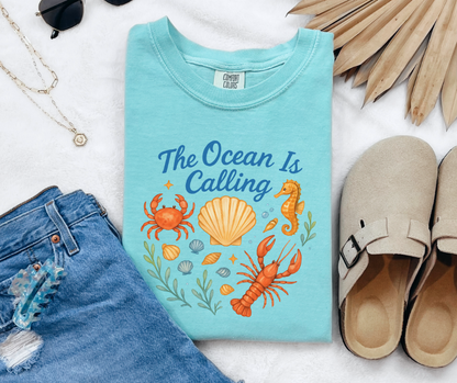 The Ocean is Calling Shirt, Ocean Shirt, Seahorse Shirt, Shells Shirt, Crab Shirt, Lobster Shirt (1717)