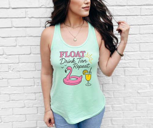 Float Drink Tan Repeat Tank Top, Summer Tank Top, Women's Tank Top (NL1533)