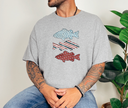 Bass USA Pattern Shirt, Fish Shirt, USA Shirt, Patriotic Shirt, America Shirt, Men's Shirt, Women's Shirt (29M)