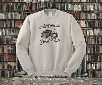 Members only Antisocial Book Club Crewneck Sweatshirt, Book Crewneck Sweatshirt, Book Lover Crewneck Sweatshirt