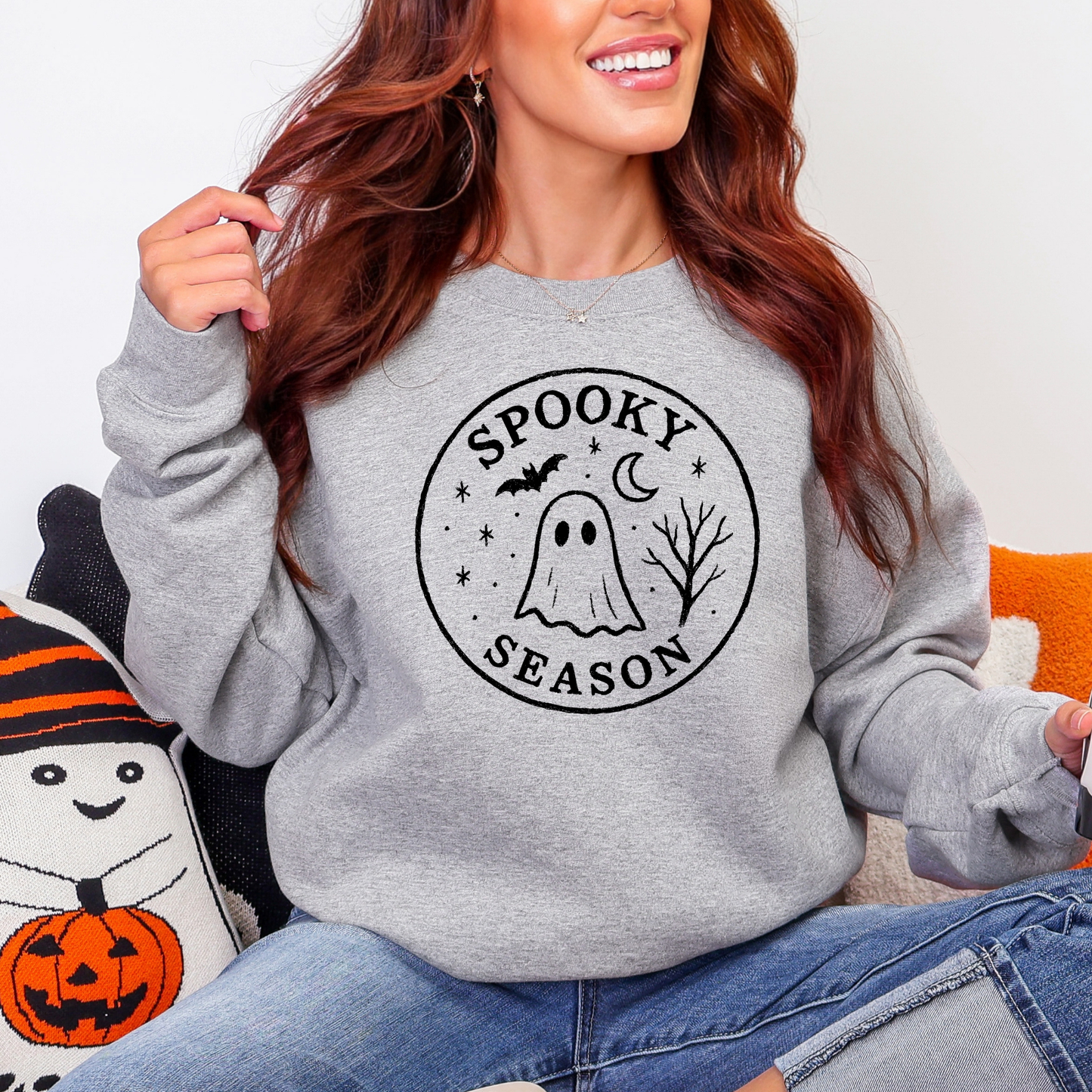 Spooky Season Sweatshirt, Halloween Sweatshirt, Ghost Sweatshirt, Bat Sweatshirt
