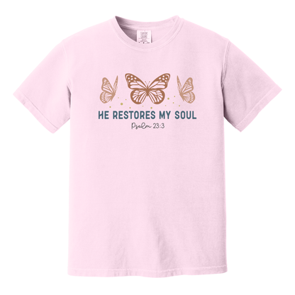 He Restores My Soul Shirt, Christian Shirt, Faith Shirt, Jesus Shirt, Butterflies Shirt
