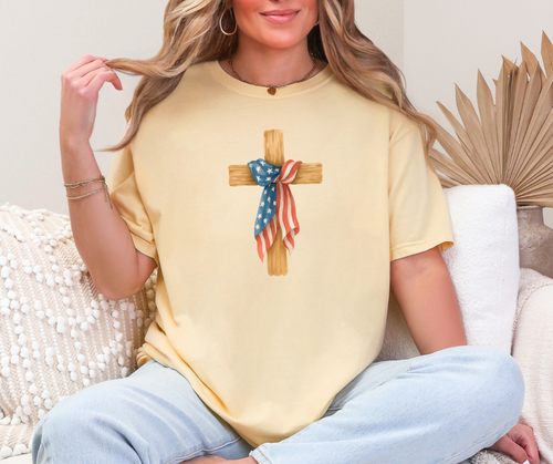 Cross with American Flag Shirt, Patriotic Shirt, Christian Shirt, Women's Shirt (1717)
