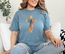 Cross with American Flag Shirt, Patriotic Shirt, Christian Shirt, Women's Shirt (1717)