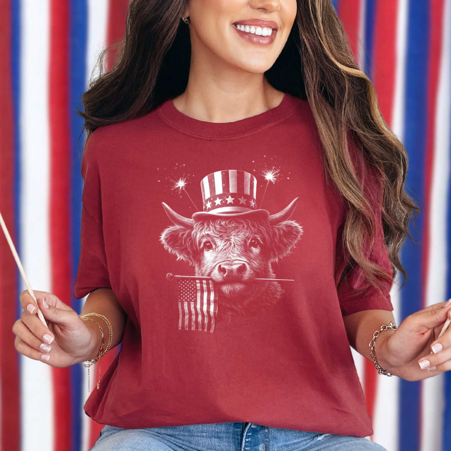 Highland Cow Shirt, American Cow Shirt, 4th of July Shirt, Patriotic Shirt, USA Shirt