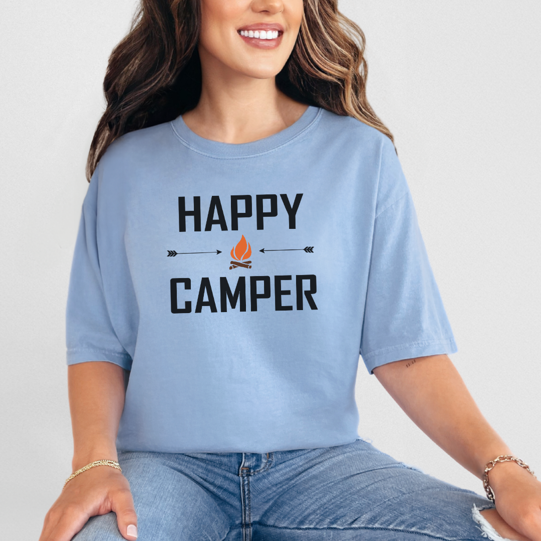 Happy Camper Shirt, Camping Shirt, Outdoors Shirt, Campfire Shirt (1717)