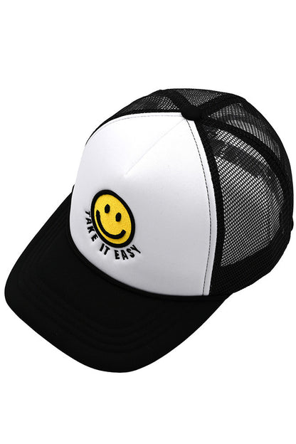 C.C. Beanie: TAKE IT EASY Smiley Face Trucker Cap