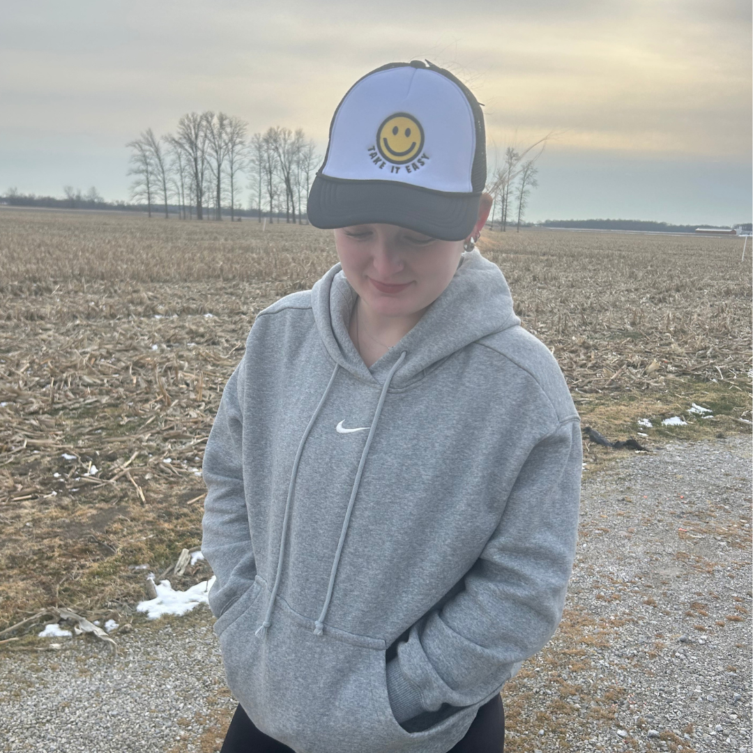 C.C. Beanie: TAKE IT EASY Smiley Face Trucker Cap