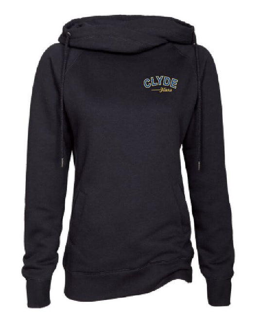 Ladies Black Funnel Neck Pullover with (CAS-03) Clyde Design on Left Chest