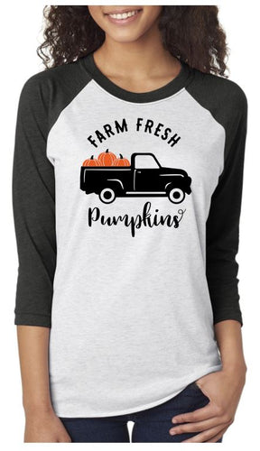 Farm Fresh Pumpkins Unisex 3/4 Sleeve Raglan Tee (6051)
