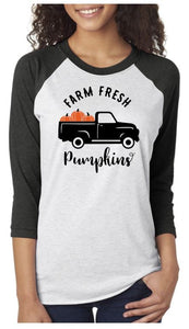 Farm Fresh Pumpkins Unisex 3/4 Sleeve Raglan Tee (6051)