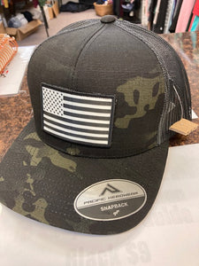 Pacific Headwear Multicam® Trucker Snapback American Flag Cap