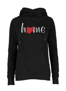 Ladies Classic Fleece Funnel Neck Pullover Hood with Home Design in Black Heather