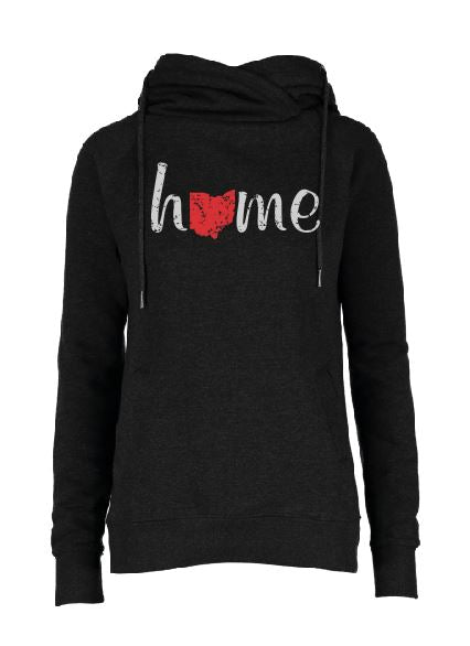 Ladies Classic Fleece Funnel Neck Pullover Hood with Home Design in Black Heather