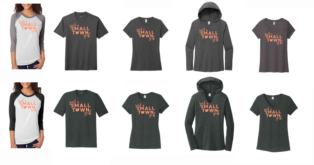 Small Town Girl Triblend Short Sleeve T-Shirt, 3/4 Raglan Sleeve and Long Sleeve Hoodie
