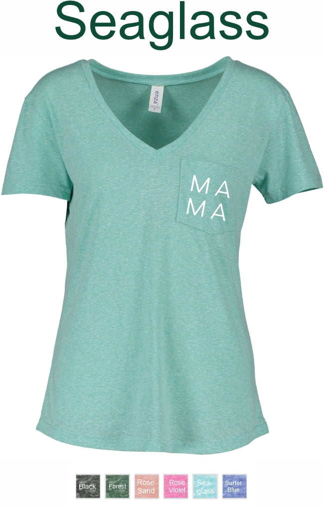 Enza EZ010- Ladies Melange Pocket Tee with MAMA on pocket
