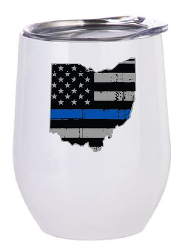 State of Ohio American Flag Thin Line Stemless Wine Tumbler