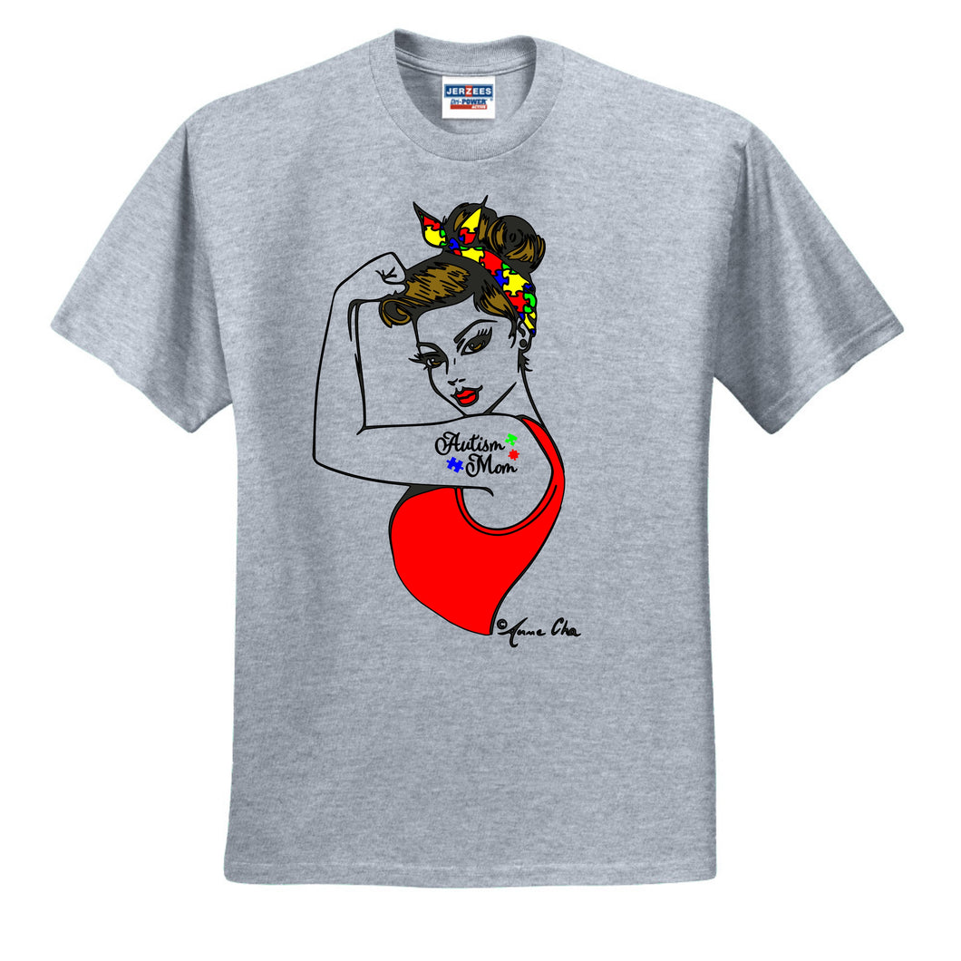 Autism Mom Shirt, Autism Shirt, Rosie the Riveter Shirt, Puzzle Autism Shirt, Women's Shirt
