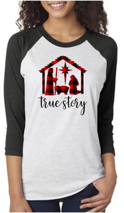 True Story-Buffalo Plaid 3/4 Sleeve and Tri-Blend T-Shirt