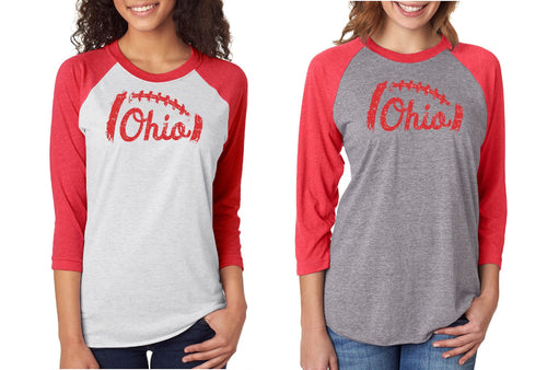 Distressed Ohio Football 3/4 Raglan Sleeve