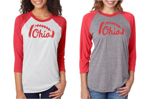 Distressed Ohio Football 3/4 Raglan Sleeve